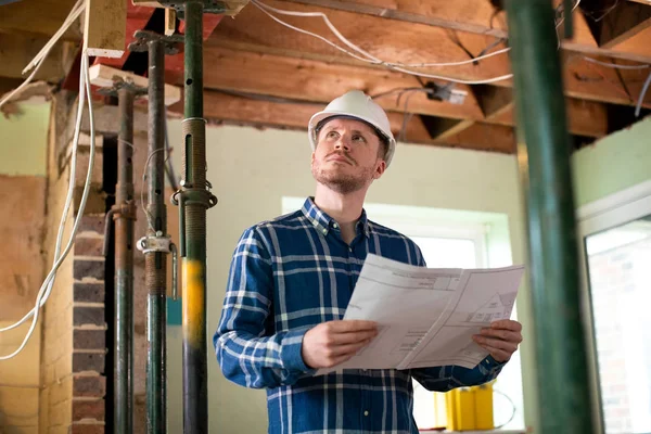 Architect House Being Renovated Studying Plans — Stock Photo, Image