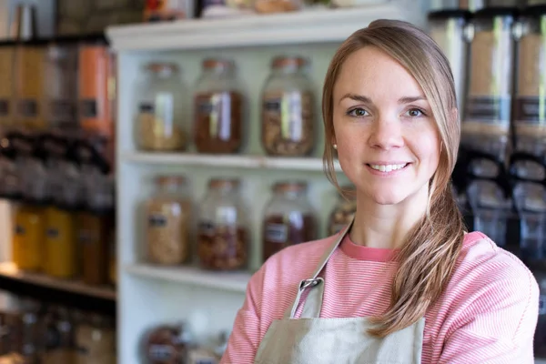 Portrait Of Female Owner Of Sustainable Plastic Free Grocery Sto — Stock Photo, Image