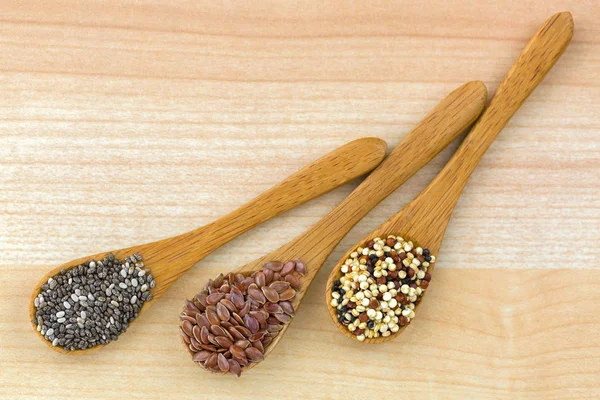 Dried Chia Seed Linseed Flaxseed Quinoa Seed Tri Color Blend — Stock Photo, Image