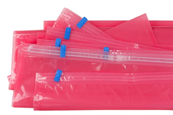 Closeup Roze Plastic Zip Lock Tas Met Blauwe Afdichting Pack — Stockfoto