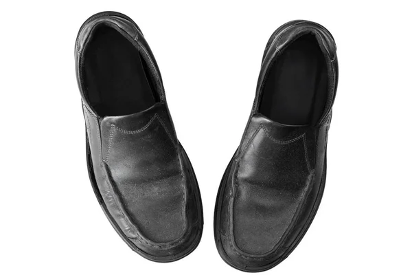 Zapatos Slip Cuero Negro Polvoriento Viejo Para Hombre Negocios Vista —  Fotos de Stock