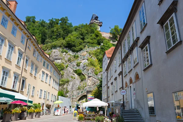 Schlossbergplatz with background of staircase going up to Schlossbergplatz, Graz, Austria — Stock Photo, Image