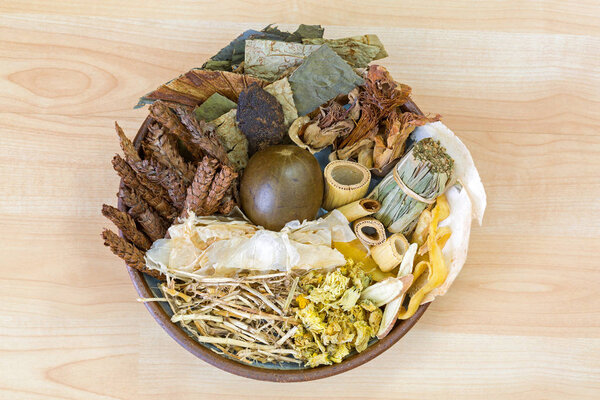 Dried Chinese mixed herbs to make cooling drinks in traditional Chinese medicine 