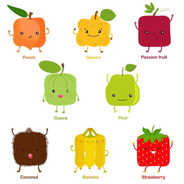 Lindo Vector Fruta Sonriente Forma Cuadrada Vegetal Con Cara Feliz — Archivo Imágenes Vectoriales