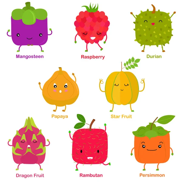 Netter Vektor Quadratischer Lächelnder Früchte Gemüse Mit Glücklichem Gesicht Star — Stockvektor