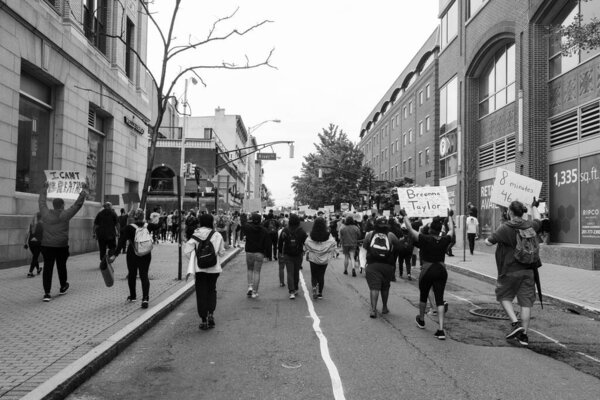 Hoboken, NJ / USA - June 5th, 2020: Black Lives Matter Peaceful Protest in Hoboken, NJ Hoboken, NJ / USA - June 5th, 2020: Black Lives Matter Peaceful Protest in Hoboken, NJ 