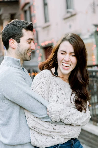 Intimate Romantic Moment Young Couple Nyc West Village Street — Stock Photo, Image