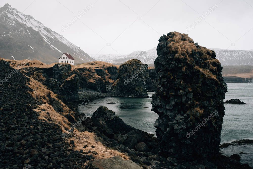 Along the coast of the fishing village of Arnarstapi, Iceland