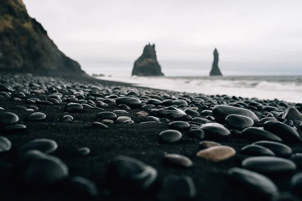 Pierres Sur Une Plage Noire Islandais — Photo