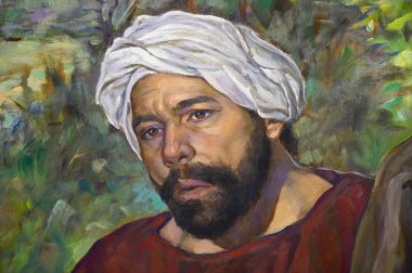 boyalı tuval üzerine yağlı boya bir adamın kalın ayı ile