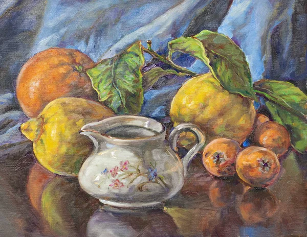 Олійний живопис на полотні фруктової композиції — стокове фото