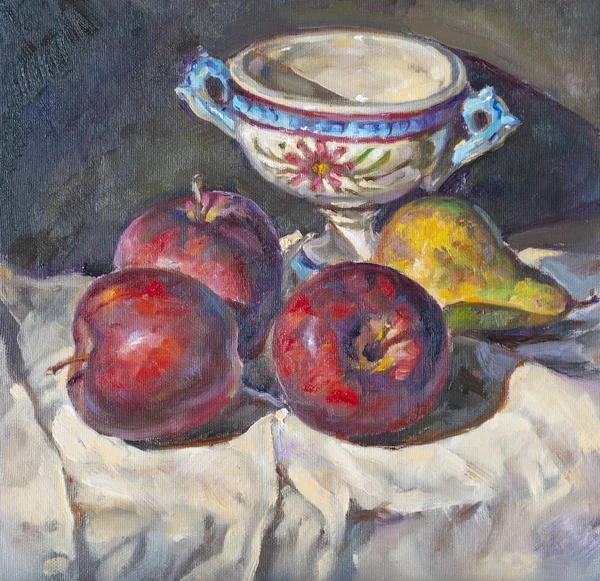 Pittura ad olio su tela di una compositio di frutta — Foto Stock