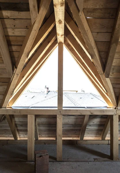 Vigas Madeira Nova Casa Construção — Fotografia de Stock