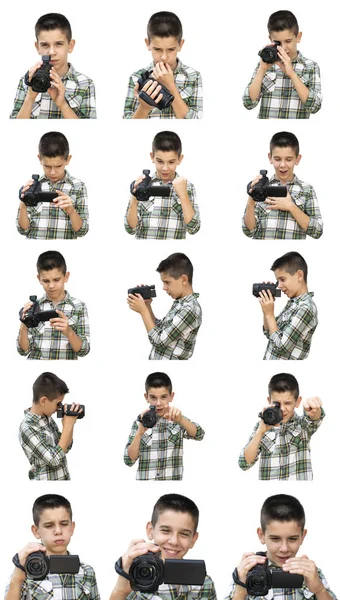 Criança Fazendo Vídeo Com Câmera Conjunto Imagens — Fotografia de Stock