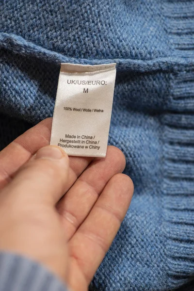 Etiquetas Para Composición Ropa Instrucciones Para Lavar Interior Suéter Lana — Foto de Stock