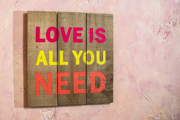 Love All You Need Text Pink Wall Room Love Need — ストック写真