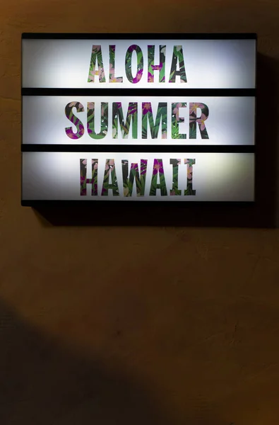 Tekst Lato Tle Podświetlane Światło Tyłu Aloha Słów Hawajach — Zdjęcie stockowe