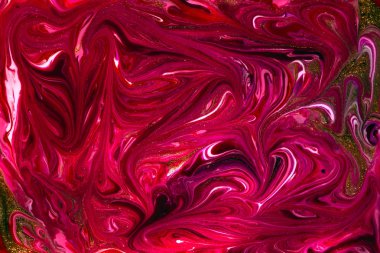 Parlak kırmızı ve pembe Ebru doku. Renkli arka plan. Sıvı çok renkli desen. Soyut boyalı dalgalar, el yapımı yüzeyi ile yaratıcı arka plan. Sıvı mermer boya. 