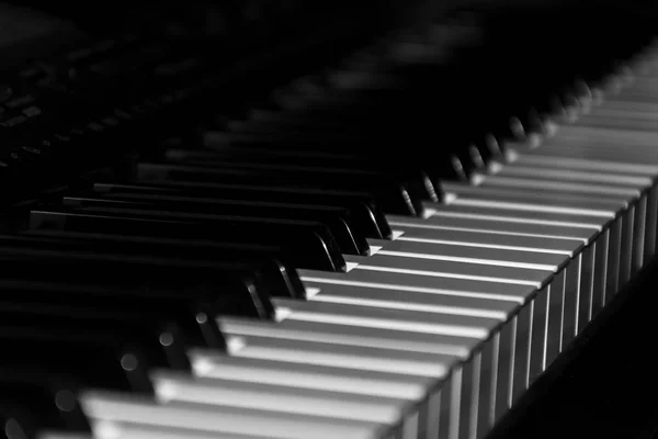 Sebuah Fragmen Dari Alat Musik Kunci Piano Synthesizer Hitam Dan — Stok Foto
