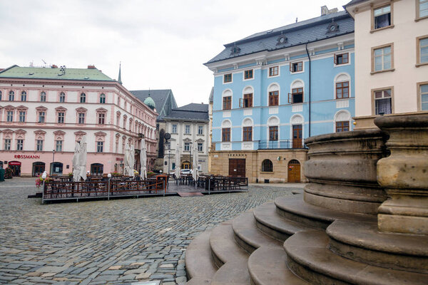 Old buildings in the tourist downtown of Olomouc, city in the eastern province of Moravia in the Czech Republic.