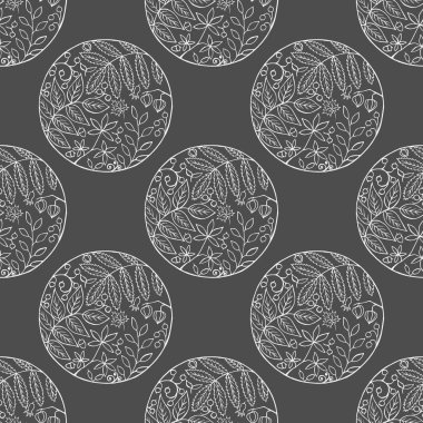 Yaprakları ile Seamless modeli. Sonbahar desen. El vektör çizim çekilmiş. Görüntüleri bırakır ve bir daire içinde çilek.