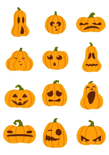 Set Halloween Funny Pumpkins Flat Style — Stock Vector