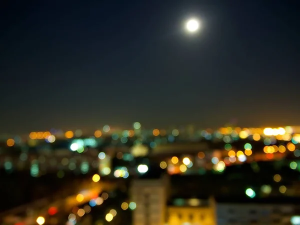 Księżyc Rozmycie Bokeh City Scape — Zdjęcie stockowe