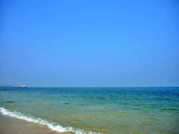 Belleza Del Mar Verano Primavera Orilla Playa Con Horizonte Azul — Foto de Stock