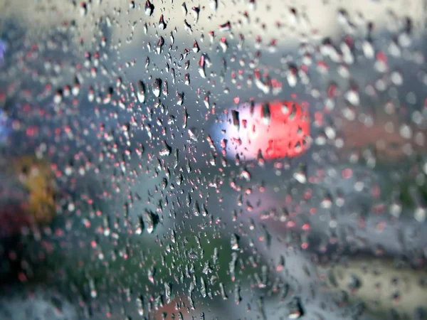 Water Drop Rain Glass Red Bokeh Background — Stock Photo, Image