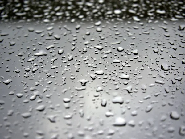 Padrão Gota Água Que Caem Sobre Vidro Deixado Após Chuva — Fotografia de Stock