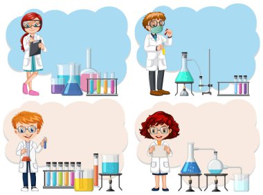 Laboratuvar şablonu çizimde bir genç bilim adamı