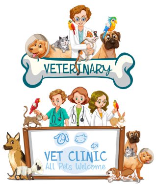 Beyaz arka plan illüstrasyon veteriner Kliniği afiş
