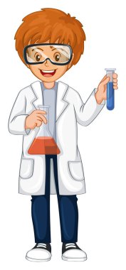 Beyaz arka plan illüstrasyon bir genç bilim adamı