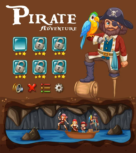 Pirate Adventure Game Template Illustration — Stock Vector