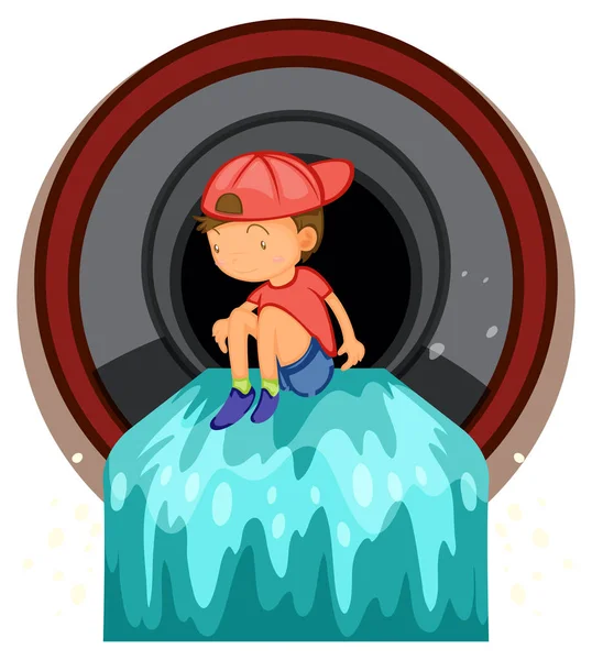 Kid Playing Waste Pipe Illustration — Stock Vector
