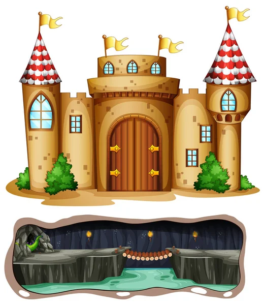 Château Une Grotte Souterraine Dragon Illustration — Image vectorielle