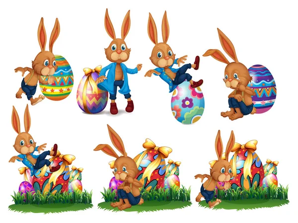 Uova Pasqua Illustrazione Divertente Coniglietto — Vettoriale Stock