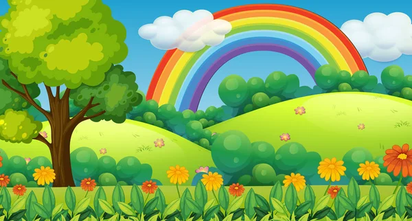 Beautiful Green Mountain Regenboog Illustratie — Stockvector