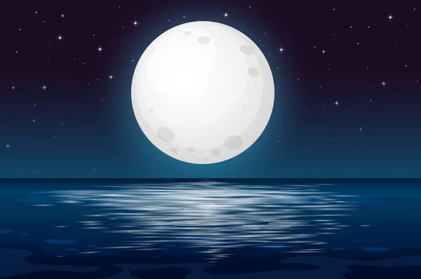 Uma Noite Lua Cheia Oceano Ilustração —  Vetores de Stock