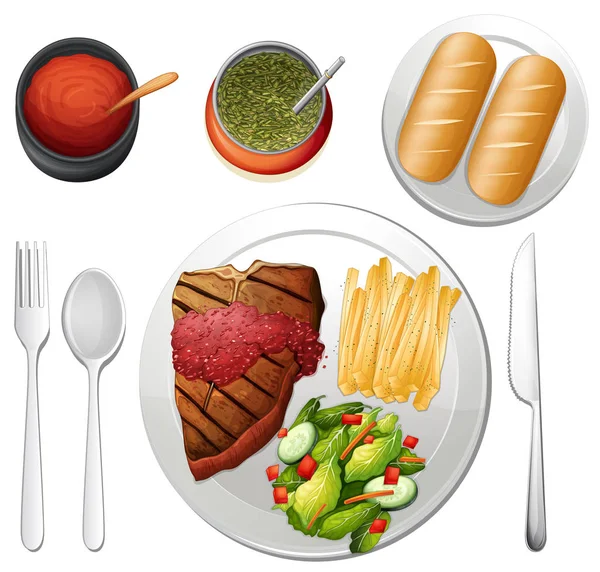 Steak Set White Background Illustration — Stock Vector