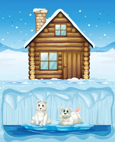 Ilustracja Niedźwiedź Polarny Północnej Hut — Wektor stockowy