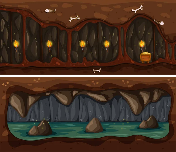 地下洞窟と鉱山テンプレート イラスト — ストックベクタ
