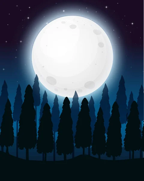 Uma Floresta Noite Lua Cheia Ilustração — Vetor de Stock