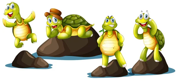 Conjunto Ilustración Tortuga Feliz — Archivo Imágenes Vectoriales