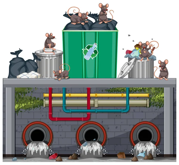 Eliminación Residuos Insalubres Con Ilustración Ratas — Vector de stock