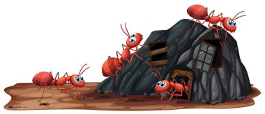 İşçi karıncalar üzerinde beyaz arka plan illüstrasyon