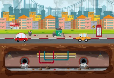 Büyük Modern şehir kirliliği sahne illüstrasyon