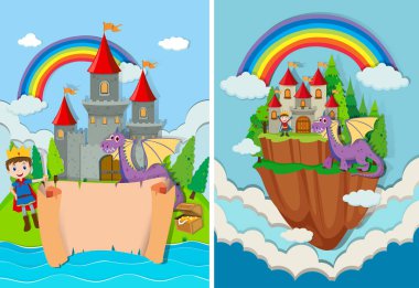 Prens ve Dragon Castle illüstrasyon