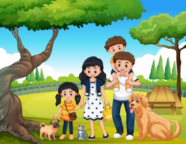 Park illüstrasyon, mutlu bir aile