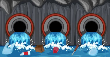 Kanalizasyon boru sistemi üzerinden ev illüstrasyon